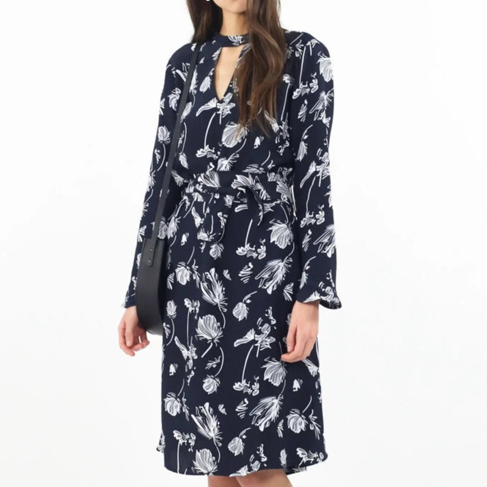 Just Female Hamie Midi Dress Long Sleeve Black White Medium Sakura Anthropologie